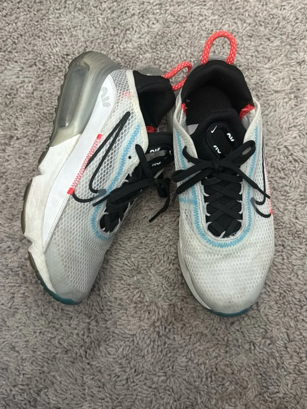 Nike Kids White Sneakers with Black and Coral Accents